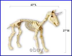 Large Unicorn Pony Halloween Skeleton Posable Legs & Jaw Lit Eyes 43 x 27 #818