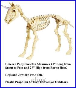 Large Unicorn Pony Halloween Skeleton Posable Legs & Jaw Lit Eyes 43 x 27 #818