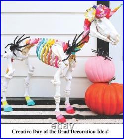 Large Unicorn Pony Halloween Skeleton Posable Legs & Jaw Lit Eyes 43 x 27 #818