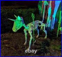 Large Unicorn Pony Halloween Skeleton Posable Legs & Jaw Lit Eyes 43 x 27 #818
