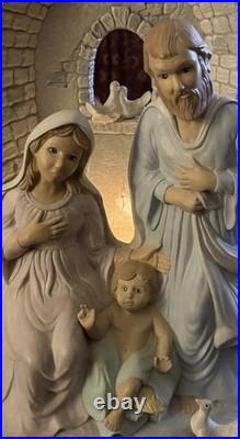 Large Vintage ceramic Christmas Lighted Nativity scene with attached music box