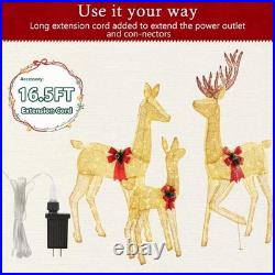 Large Warm Lighted Christmas Deer Family Set Bright LED Lights Standing Reindeer