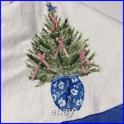 Laura Ashley Blue Chinoserie Christmas Trees in Vase Tree Skirt Embroidered NEW