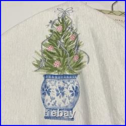 Laura Ashley Blue Chinoserie Christmas Trees in Vase Tree Skirt Embroidered NEW