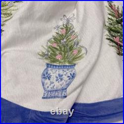 Laura Ashley Blue Chinoserie Christmas Trees in Vase Tree Skirt Embroidered NEW