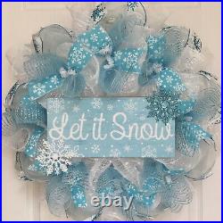 Let It Snow Snowflake Winter Wreath Handmade Deco Mesh