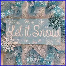 Let It Snow Snowflake Winter Wreath Handmade Deco Mesh