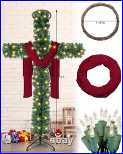 Leyndo 5 ft Cross Christmas Tree with Light Prelit Christmas Tree with Rattan
