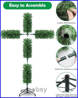 Leyndo 5 ft Cross Christmas Tree with Light Prelit Christmas Tree with Rattan