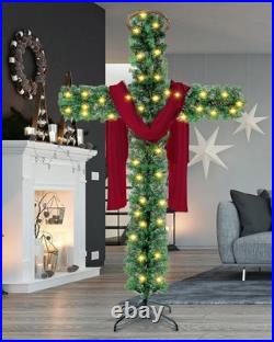 Leyndo 5 ft Cross Christmas Tree with Light Prelit Christmas Tree with Rattan