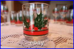 Libbey Holly & Berries Vintage Christmas Glasses & Ice Bucket 26 Piece Grouping