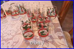 Libbey Holly & Berries Vintage Christmas Glasses & Ice Bucket 26 Piece Grouping
