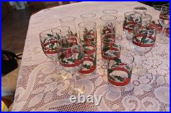 Libbey Holly & Berries Vintage Christmas Glasses & Ice Bucket 26 Piece Grouping