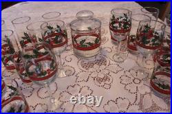 Libbey Holly & Berries Vintage Christmas Glasses & Ice Bucket 26 Piece Grouping