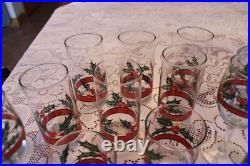Libbey Holly & Berries Vintage Christmas Glasses & Ice Bucket 26 Piece Grouping