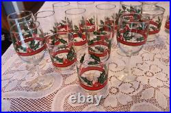 Libbey Holly & Berries Vintage Christmas Glasses & Ice Bucket 26 Piece Grouping