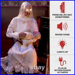 Life-Size 2.9-Ft Animatronic Gravely Granny by Tekky Halloween Decoration wit Life-Size 2.9-Ft Animatronic Gravely Granny by Tekky Halloween Decoration wit