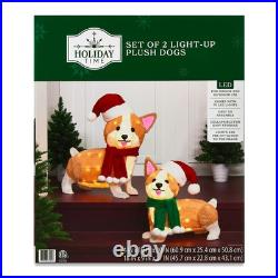 Light-Up Plush Corgi Dogs Christmas Decoration with 70 LED Lights Set of 2