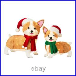Light-Up Plush Corgi Dogs Christmas Decoration with 70 LED Lights Set of 2