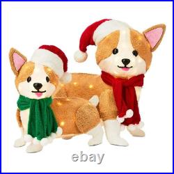 Light-Up Plush Corgi Dogs Christmas Decoration with 70 LED Lights Set of 2