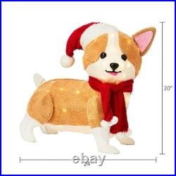 Light-Up Plush Corgi Dogs Christmas Decoration with 70 LED Lights Set of 2