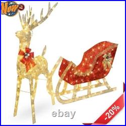 Lighted Christmas 4Ft Reindeer & Sleigh Outdoor Yard Decoration Set With 205 LED L
