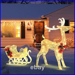 Lighted Christmas Reindeer & Sleigh Outdoor & Indoor Glittered Xmas Decoration