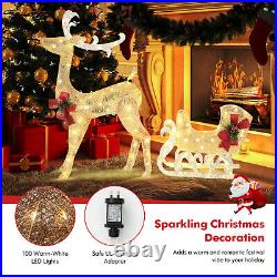 Lighted Christmas Reindeer & Sleigh Outdoor & Indoor Glittered Xmas Decoration