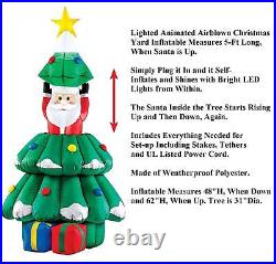 Lighted Christmas Tree Inflatable Rising Santa Claus Animated Airblown To 62H