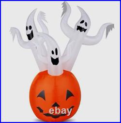 Lighted Halloween Inflatable Pumpkin with 3 Ghosts Freestanding Outdoor Yard