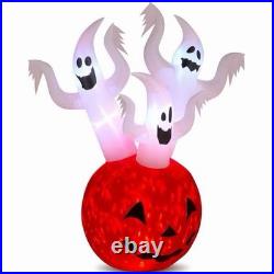 Lighted Halloween Inflatable Pumpkin with 3 Ghosts Freestanding Outdoor Yard