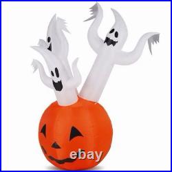 Lighted Halloween Inflatable Pumpkin with 3 Ghosts Freestanding Outdoor Yard