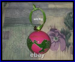 Lilly Pulitzer 2013 Glass Ornament Hotty Pink Loopy Green Elephants with Box RARE