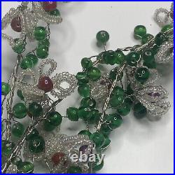 Lot Of 2 Strings Green White Red Holly Beery Glass Bead Christmas Garlands