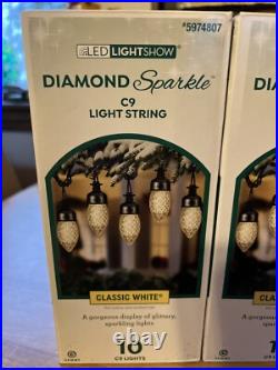 Lot Of 9 Gemmy LED Lightshow Diamond Sparkle Christmas Lights C9 White 10 Ct Box