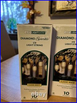 Lot Of 9 Gemmy LED Lightshow Diamond Sparkle Christmas Lights C9 White 10 Ct Box