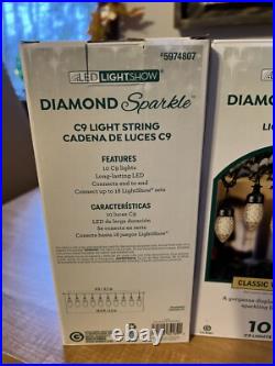 Lot Of 9 Gemmy LED Lightshow Diamond Sparkle Christmas Lights C9 White 10 Ct Box
