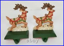Lot of 2 Vintage Midwest Santa's Reindeer Cast Iron Stocking Hangers Holders