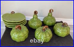 Lot of 9 Williams Sonoma Green Pumpkin/Gourd Ceramic Soup Bowls/PlatesExcellent