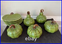 Lot of 9 Williams Sonoma Green Pumpkin/Gourd Ceramic Soup Bowls/PlatesExcellent