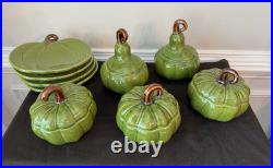 Lot of 9 Williams Sonoma Green Pumpkin/Gourd Ceramic Soup Bowls/PlatesExcellent