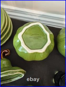 Lot of 9 Williams Sonoma Green Pumpkin/Gourd Ceramic Soup Bowls/PlatesExcellent