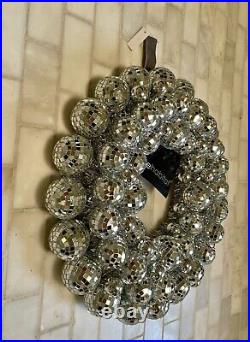 Luxe Habitat 15 Silver Mirrored Disco Ball Wreath Christmas New Years Eve NWT