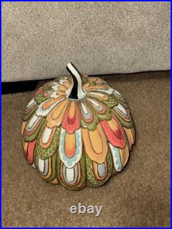 MACKENZIE-CHILDS Aurora Pumpkin New With Bag jeweled feather pattern