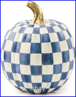 MACKENZIE CHILDS Small Pumpkin, Resin Home Decor, Blue-and-White Royal Check