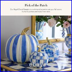 MACKENZIE CHILDS Small Pumpkin, Resin Home Decor, Blue-and-White Royal Check
