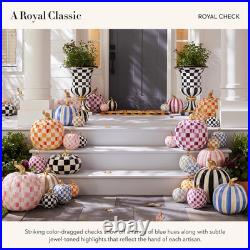MACKENZIE CHILDS Small Pumpkin, Resin Home Decor, Blue-and-White Royal Check