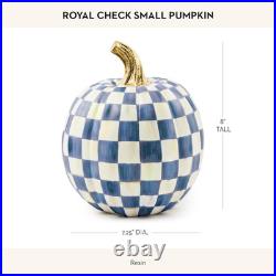 MACKENZIE CHILDS Small Pumpkin, Resin Home Decor, Blue-and-White Royal Check