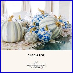 MACKENZIE CHILDS Small Pumpkin, Resin Home Decor, Blue-and-White Royal Check