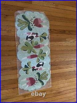 MCKENZIE CHILDS RUN AWAY BUNNY Radish Courtly BEADED 36 TABLE RUNNER NEW